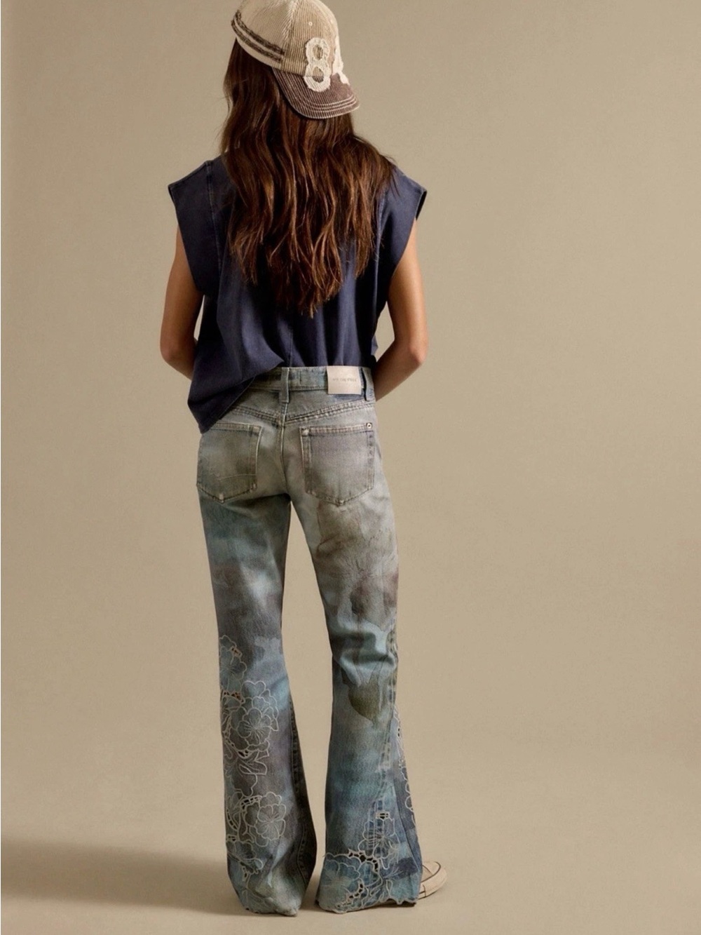 Free People West Coast Illusions Cutwork Jeans We The Free Embroider Watercolor - Picture 2 of 8